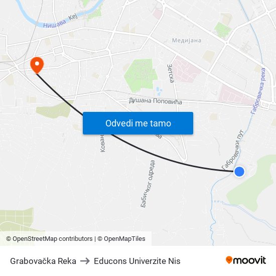 Grabovačka Reka to Educons Univerzite Nis map