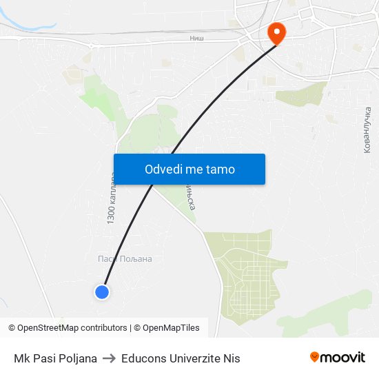 Mk Pasi Poljana to Educons Univerzite Nis map