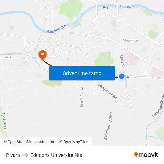Pivara to Educons Univerzite Nis map