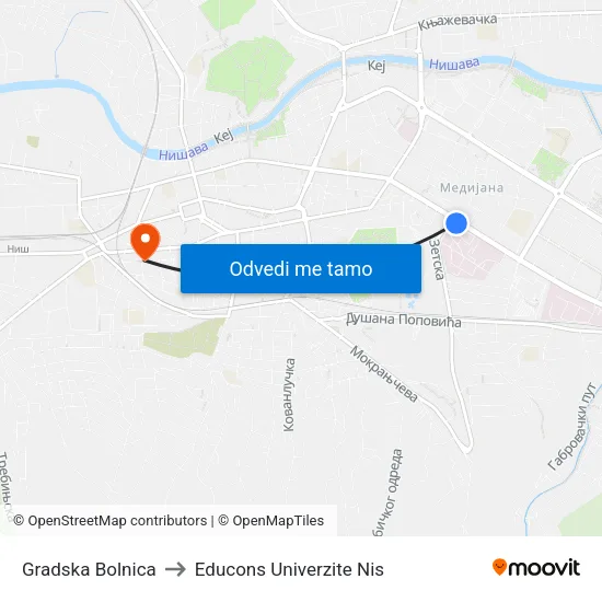 Gradska Bolnica to Educons Univerzite Nis map