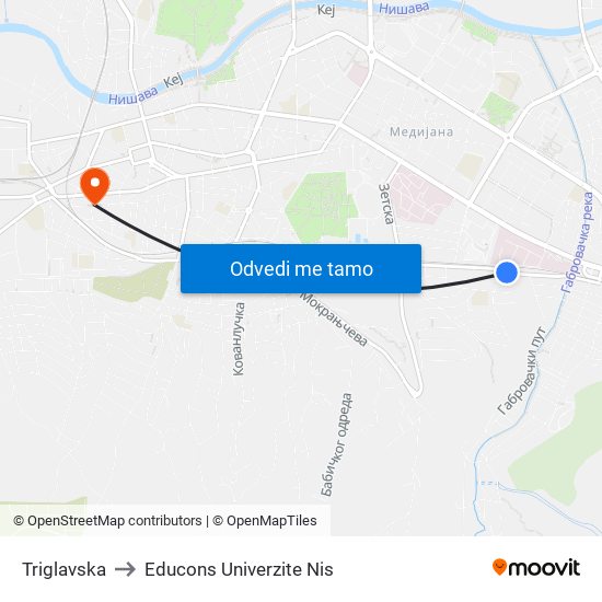 Triglavska to Educons Univerzite Nis map