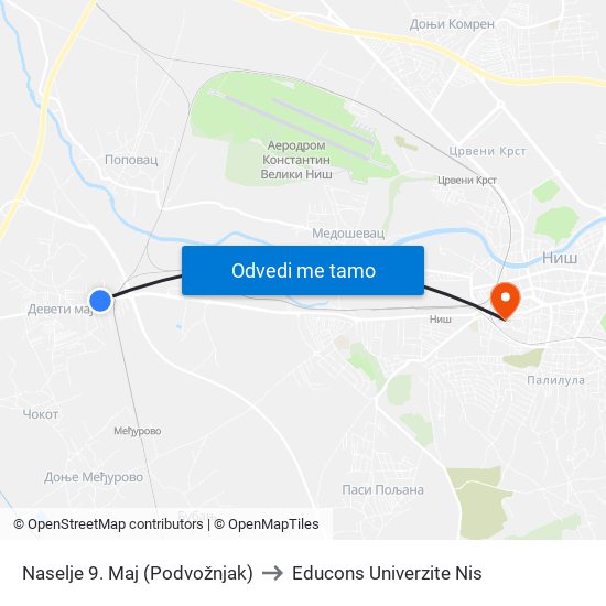 Naselje 9. Maj (Podvožnjak) to Educons Univerzite Nis map