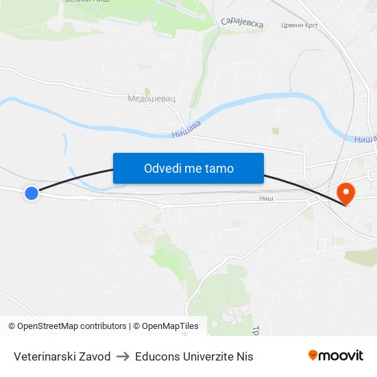 Veterinarski Zavod to Educons Univerzite Nis map