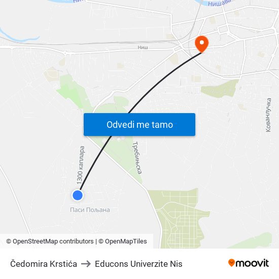 Čedomira Krstića to Educons Univerzite Nis map