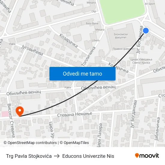 Trg Pavla Stojkovića to Educons Univerzite Nis map