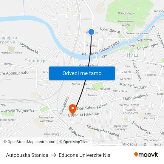 Autobuska Stanica to Educons Univerzite Nis map