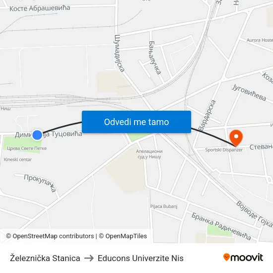 Železnička Stanica to Educons Univerzite Nis map