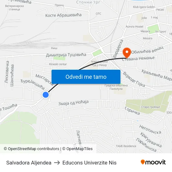 Salvadora Aljendea to Educons Univerzite Nis map
