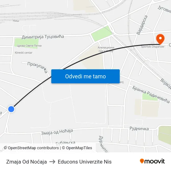 Zmaja Od Noćaja to Educons Univerzite Nis map