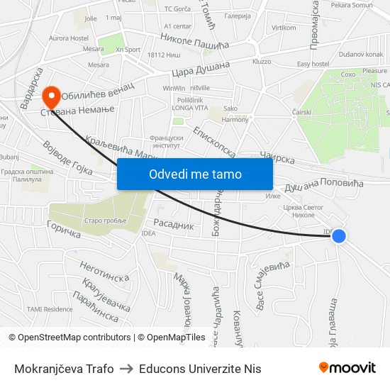 Mokranjčeva Trafo to Educons Univerzite Nis map