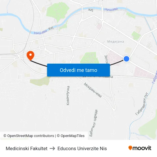 Medicinski Fakultet to Educons Univerzite Nis map