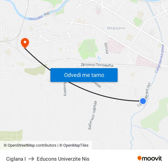 Ciglana I to Educons Univerzite Nis map