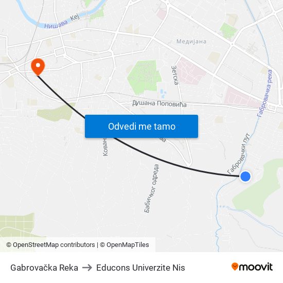 Gabrovačka Reka to Educons Univerzite Nis map