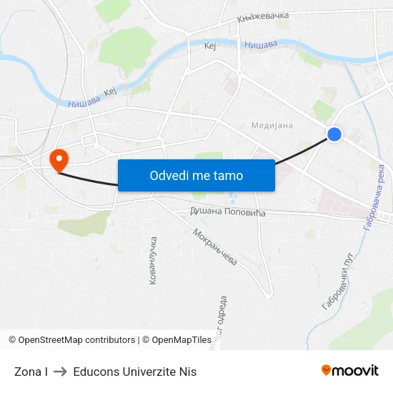 Zona I to Educons Univerzite Nis map