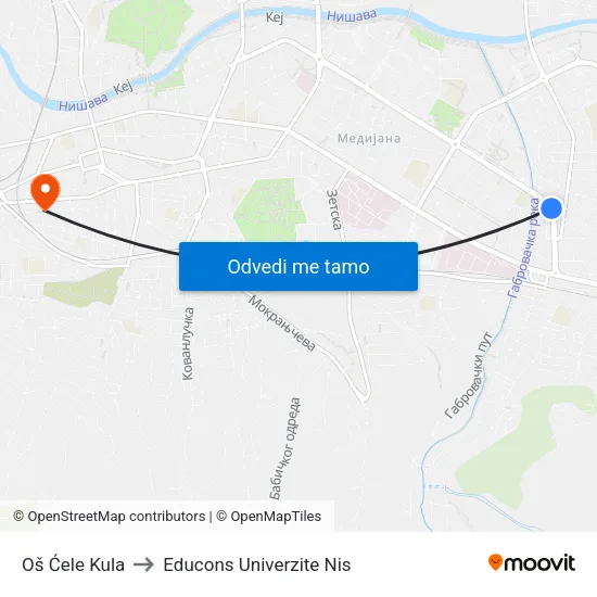 Oš Ćele Kula to Educons Univerzite Nis map