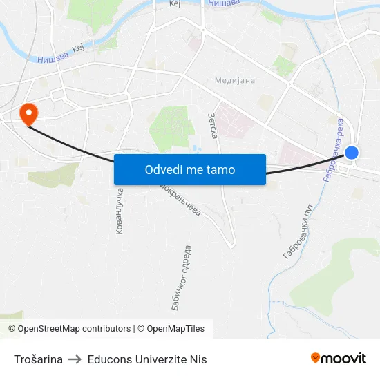 Trošarina to Educons Univerzite Nis map