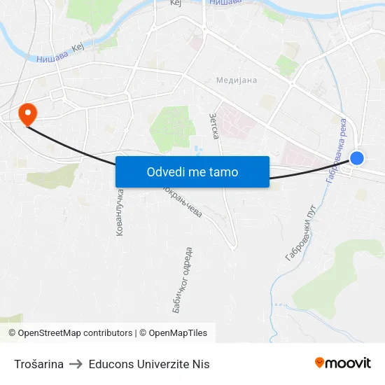 Trošarina to Educons Univerzite Nis map
