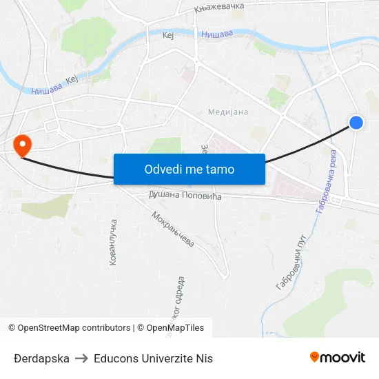 Đerdapska to Educons Univerzite Nis map