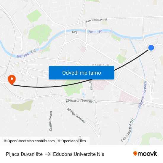 Pijaca Duvanište to Educons Univerzite Nis map