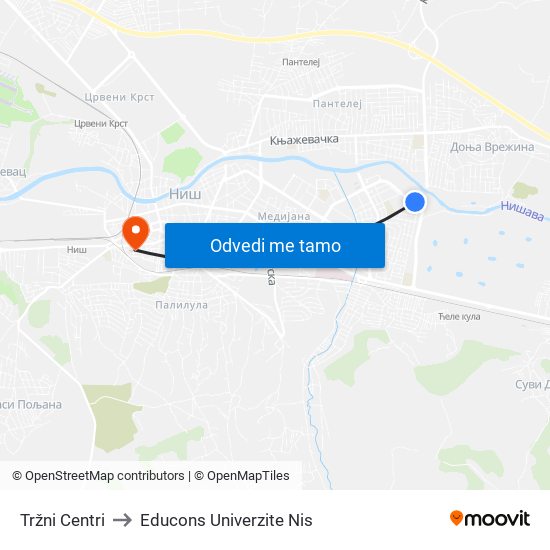 Tržni Centri to Educons Univerzite Nis map