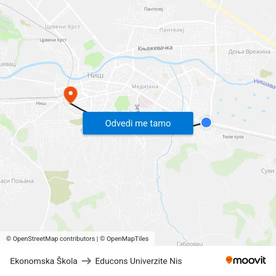 Ekonomska Škola to Educons Univerzite Nis map
