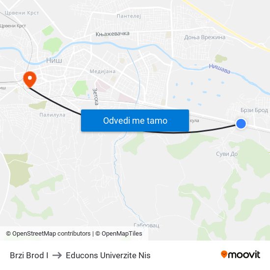 Brzi Brod I to Educons Univerzite Nis map