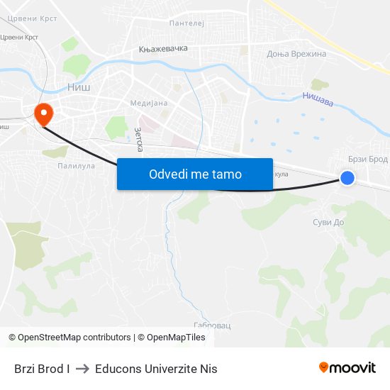 Brzi Brod I to Educons Univerzite Nis map