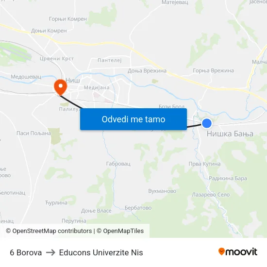 6 Borova to Educons Univerzite Nis map