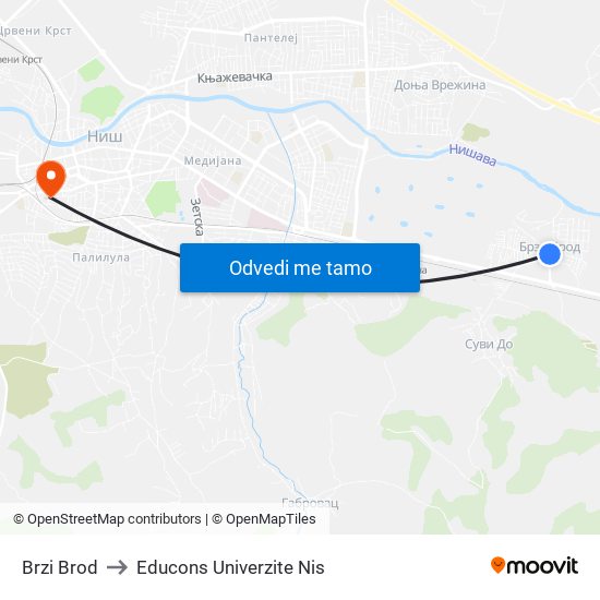 Brzi Brod to Educons Univerzite Nis map