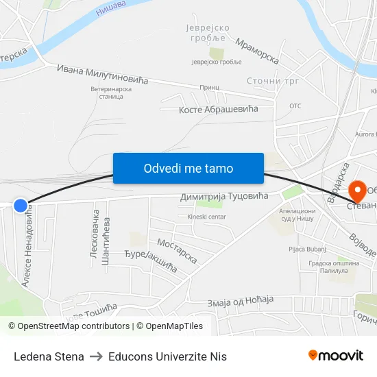 Ledena Stena to Educons Univerzite Nis map