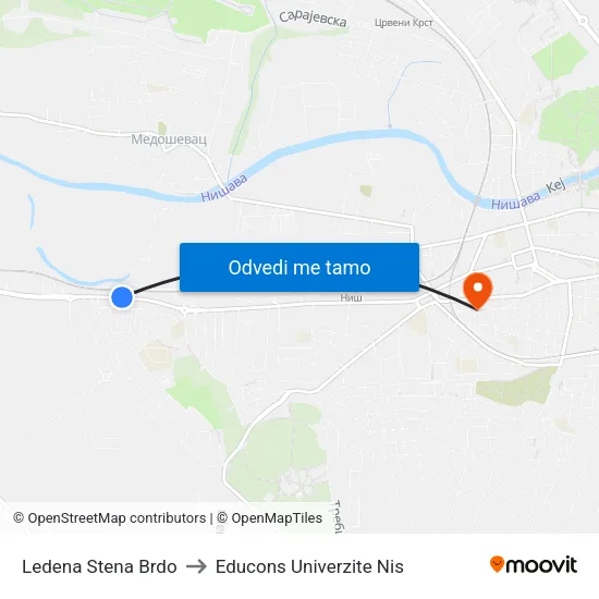 Ledena Stena Brdo to Educons Univerzite Nis map