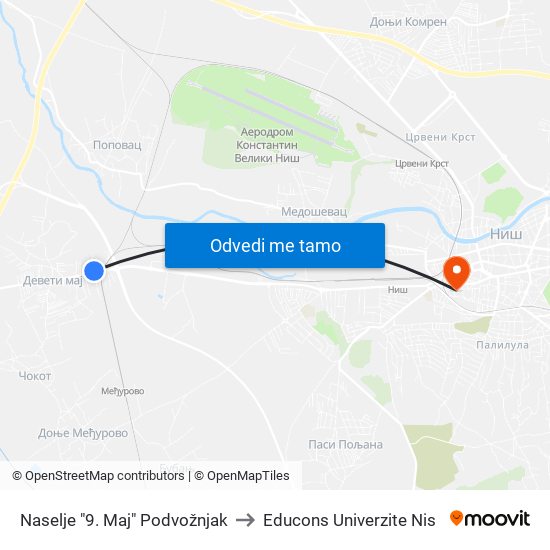 Naselje "9. Maj" Podvožnjak to Educons Univerzite Nis map