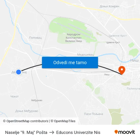 Naselje "9. Maj" Pošta to Educons Univerzite Nis map