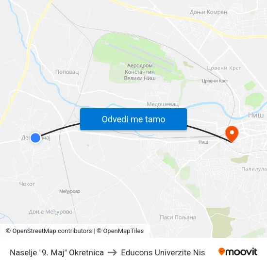 Naselje "9. Maj" Okretnica to Educons Univerzite Nis map