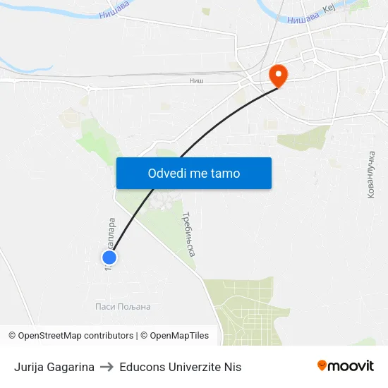 Jurija Gagarina to Educons Univerzite Nis map