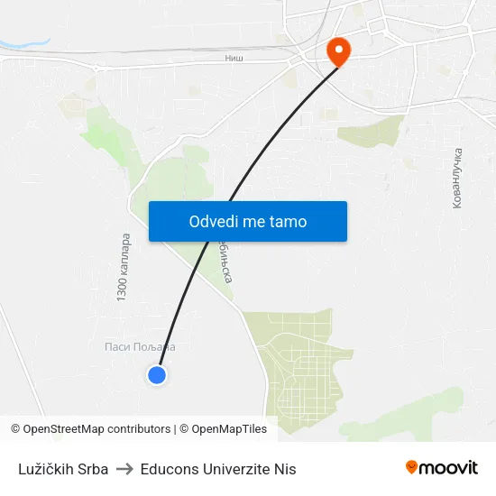 Lužičkih Srba to Educons Univerzite Nis map