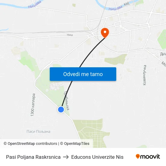 Pasi Poljana Raskrsnica to Educons Univerzite Nis map