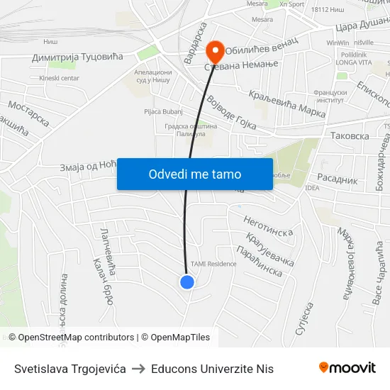 Svetislava Trgojevića to Educons Univerzite Nis map