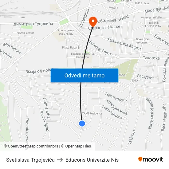 Svetislava Trgojevića to Educons Univerzite Nis map