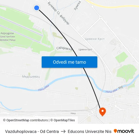 Vazduhoplovaca - Od Centra to Educons Univerzite Nis map