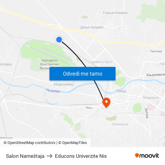 Salon Nameštaja to Educons Univerzite Nis map