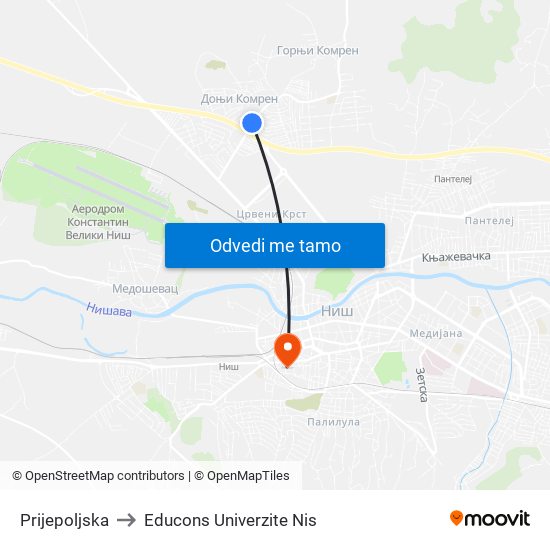 Prijepoljska to Educons Univerzite Nis map