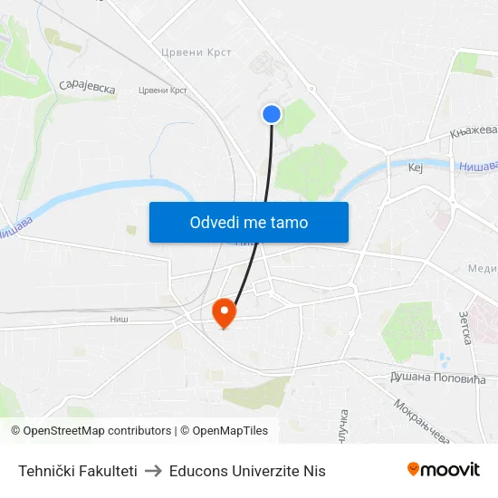 Tehnički Fakulteti to Educons Univerzite Nis map