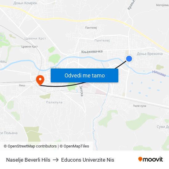 Naselje Beverli Hils to Educons Univerzite Nis map