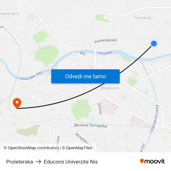 Proleterska to Educons Univerzite Nis map