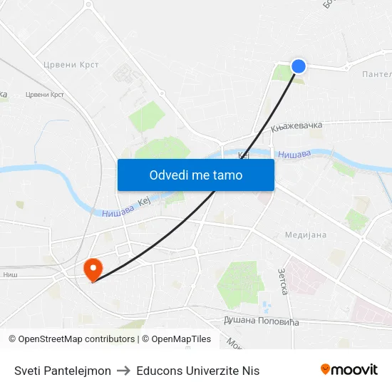 Sveti Pantelejmon to Educons Univerzite Nis map