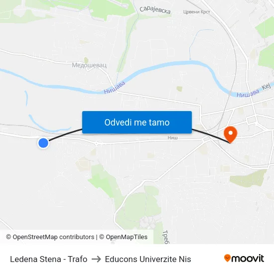 Ledena Stena - Trafo to Educons Univerzite Nis map