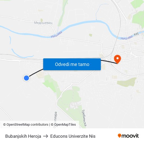 Bubanjskih Heroja to Educons Univerzite Nis map