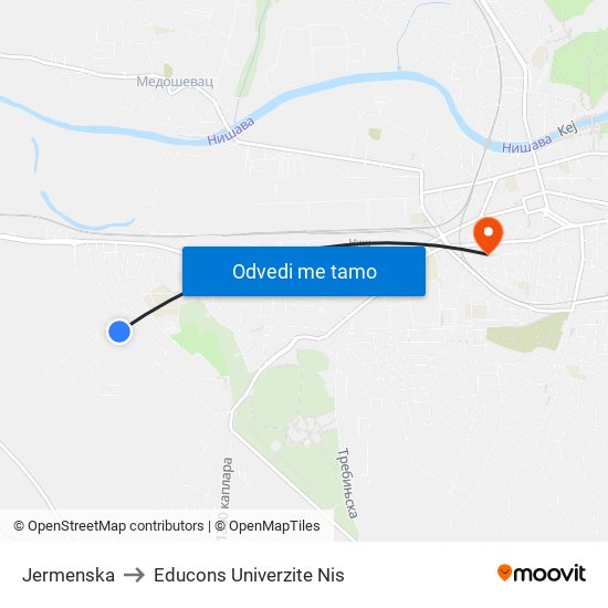 Jermenska to Educons Univerzite Nis map