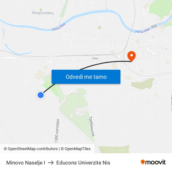 Minovo Naselje I to Educons Univerzite Nis map